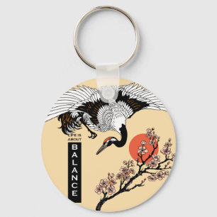 Porte-clés Japanese crane bird and blooming sakura
