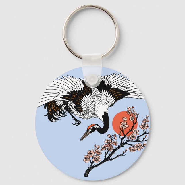 Porte-clés Japanese crane bird and blooming sakura (Recto)