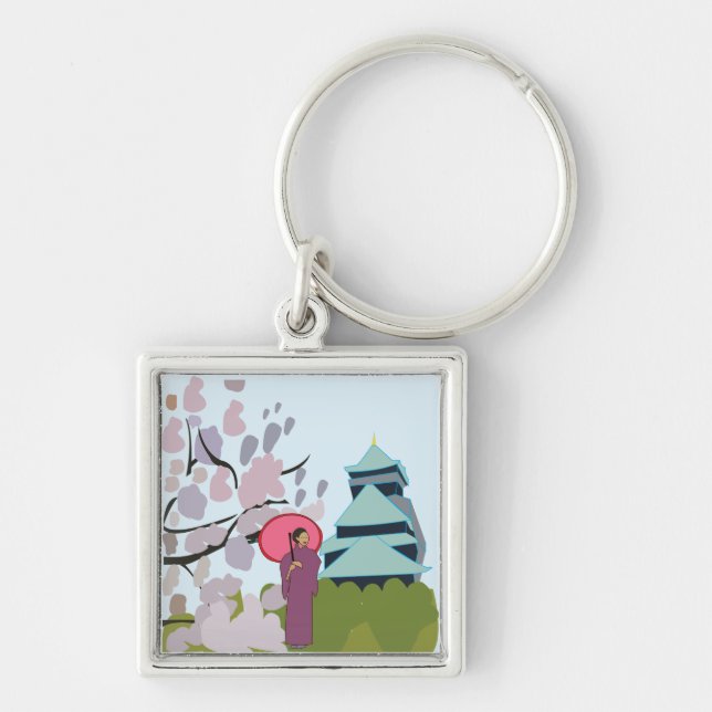 Porte-clés Japon Cherry Blossom Geisha Kimono (Devant)
