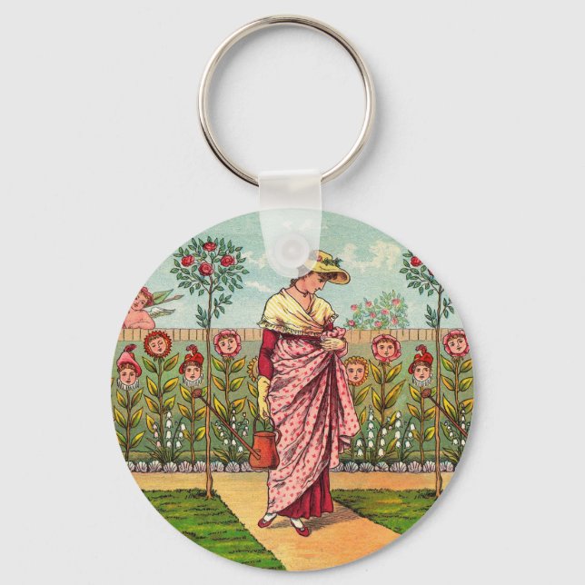 Porte-clés Jardin Cultivation Flower Woman Art Antique (Recto)