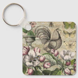 Porte-clés Jardin de Coq Vintage Art Collage : Campagne Franç