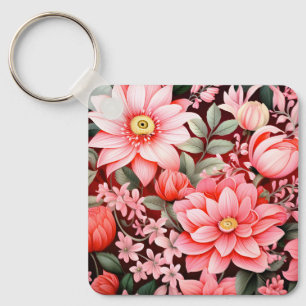 Porte-clés Jardin de fleurs botaniques vintage en fleurs