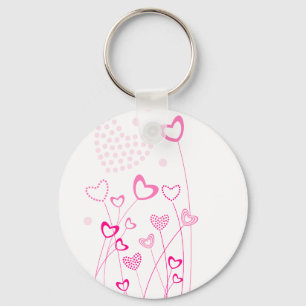 Porte-clés Jardin fleuri en forme de Coeur rose et blanc
