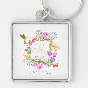 Porte-clés Jardin Floral Monogramme Blanc