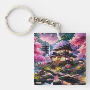 Porte-clés Jardin japonais serein à Dusk Painting
