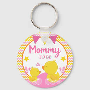 Porte-clés Jaune et rose en caoutchouc Ducky Polka Dot Momie 