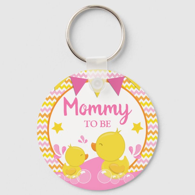 Porte-clés Jaune et rose en caoutchouc Ducky Polka Dot Momie  (Recto)