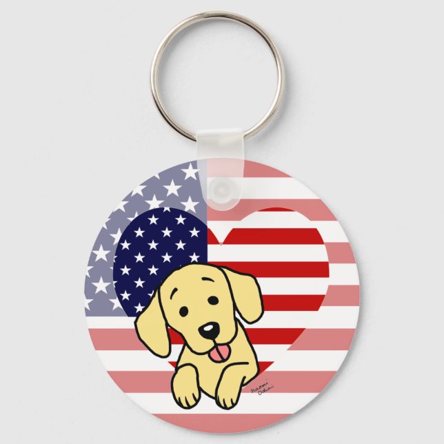 Porte-clés Jaune Labrador Coeur américain (Recto)