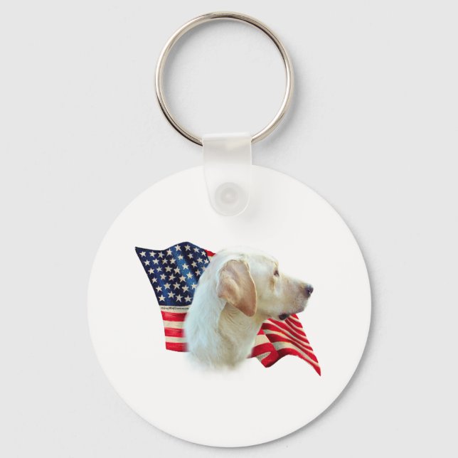 Porte-clés Jaune Labrador Retriever American Flag, (Recto)