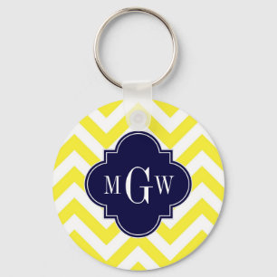 Porte-clés Jaune Lg Chevron Navy Quatrefoil 3 Monogramme