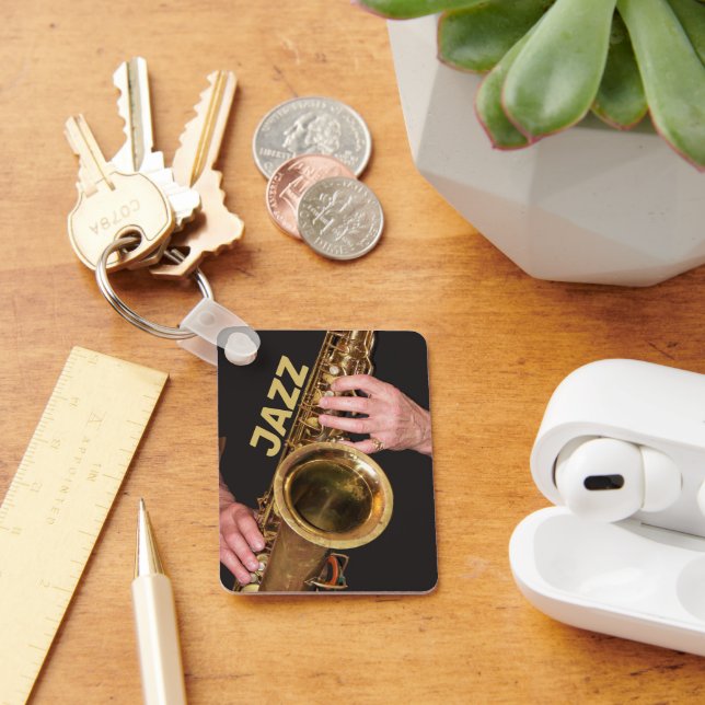 Porte-clés Jazzman Jouer Gold Saxophone Photo (Bureau)