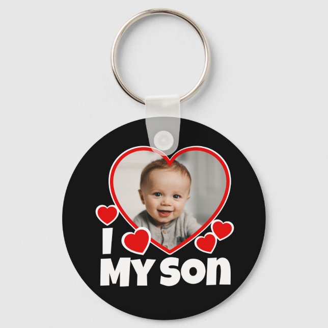 Porte-clés J'Coeur Mon Fils Photo Personnalisée Tour (Recto)