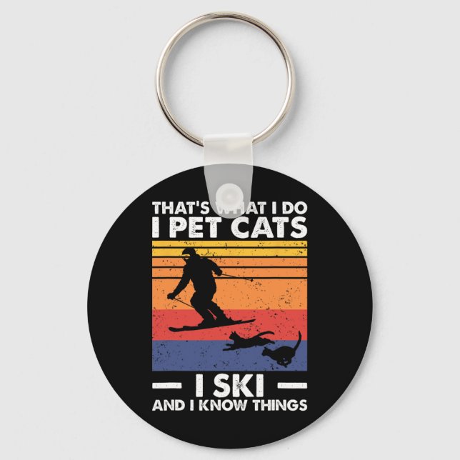 Porte-clés Je Pet Chats Je Ski Et Je Connais Les Choses (Recto)