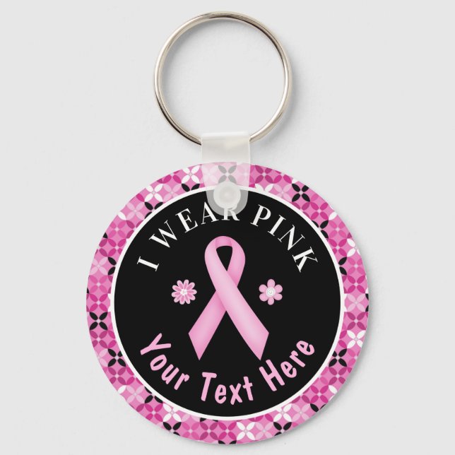 Porte-clés Je Porte Pink Breast Cancer Sensibilisation Floral (Recto)