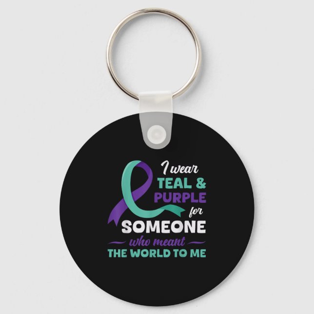 Porte-clés Je Porte Turquoise &amp; Purple Pour La Prévention (Recto)