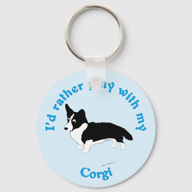 Porte-clés Je préfère jouer avec mon Corgi (Recto)