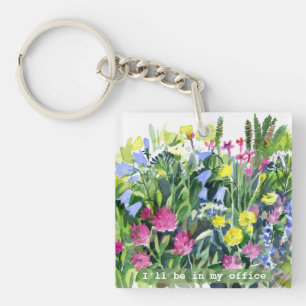 Porte-clés Je serai dans mon bureau Fleurs aquarelle