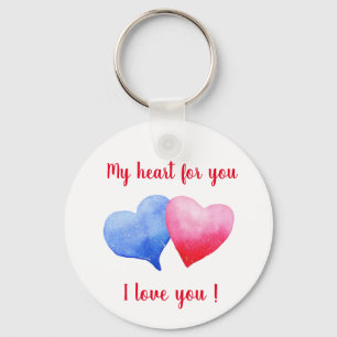 Porte-clés Je t'aime coeur rouge et bleu Saint Valentin