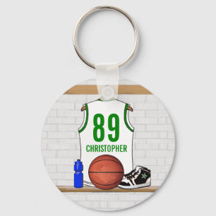 Porte-clés Jersey de basketball blanc et vert personnalisé