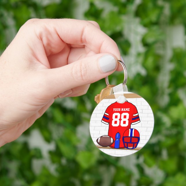 Porte-clés Jersey de football bleu blanc rouge personnalisé (main)