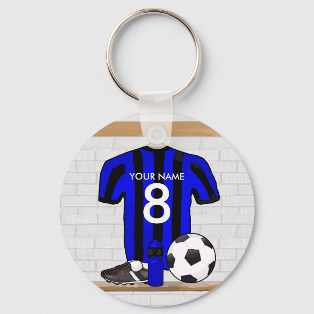 Porte-clés Jersey de football noir et bleu personnalisé (Recto)