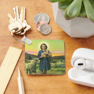 Porte-clés Jésus-Christ berger vintage avec agneau bébé