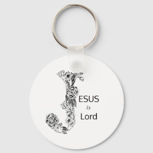 Porte-clés Jésus est le Seigneur Floral noir & blanc