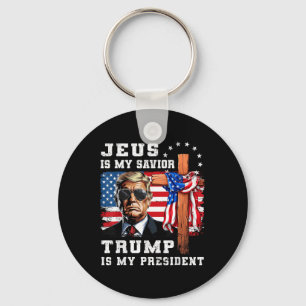 Porte-clés Jésus Est Mon Sauveur Trump Est Mon Drapeau Du Pré