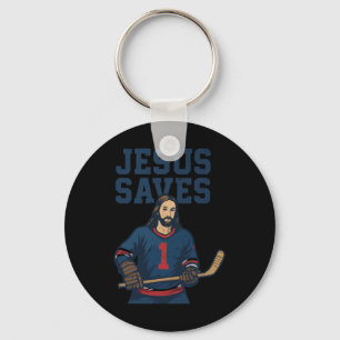 Porte-clés Jésus Sauve Gardien de but Humour Hockey Chrétien