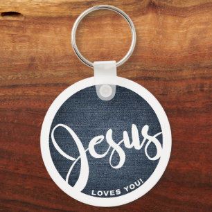 Porte-clés Jésus vous aime Denim Circle