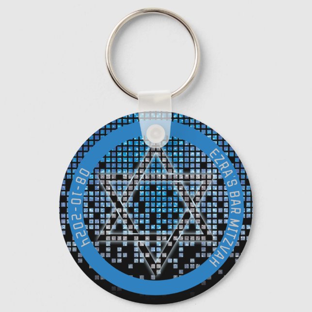 Porte-clés Jeu vidéo noir bleu Gamer Bar Mitzvah (Recto)