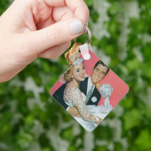 Porte-clés Jeunes mariés de mariage vintage, mari portant la 