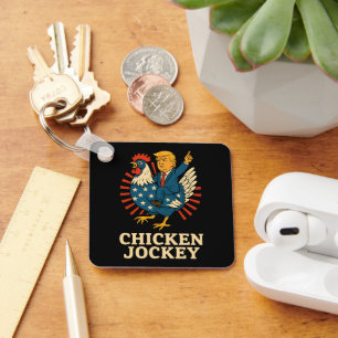 Porte-clés Jockey de poulet Trump Mème amusant