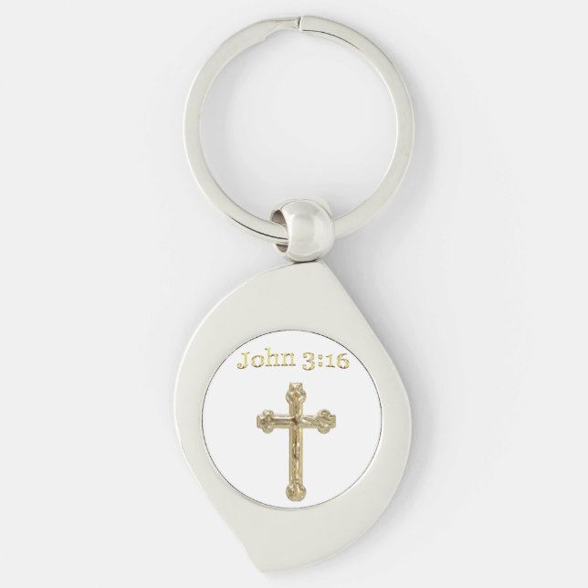 Porte-clés John 3:16 Croix d'or (Devant)