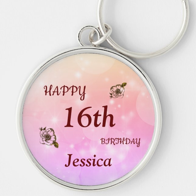 Porte-clés Joli 16e anniversaire personnalisé (Devant)