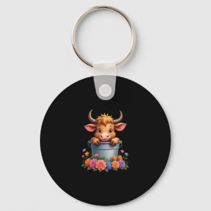 Porte-clés Joli bébé vache highland avec fleurs Veau Animal c