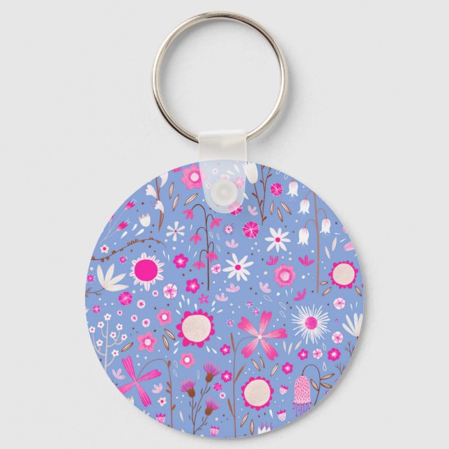Porte-clés Joli bleu Fleur sauvage botanique Floral (Recto)