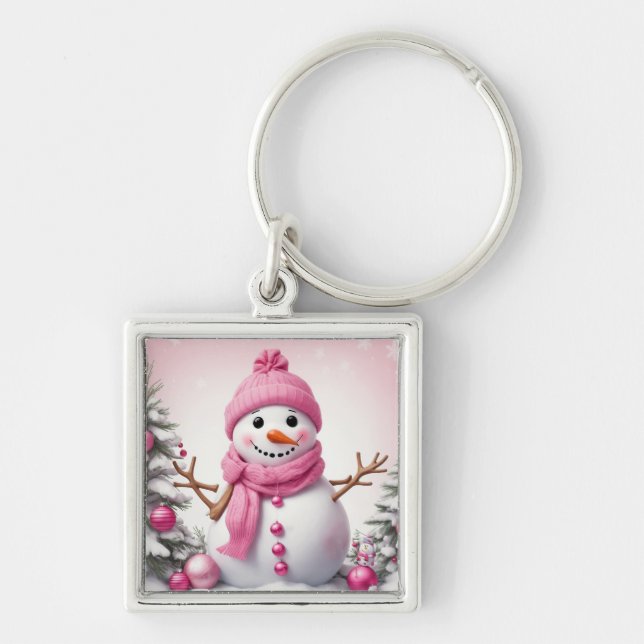 Porte-clés Joli bonhomme rose de Noël (Devant)