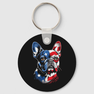 Porte-clés Joli Bouledogue Français Drôle de Chien Drapeau Am
