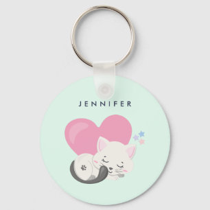 Porte-clés Joli chat blanc endormi
