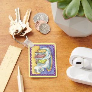 Porte-clés Joli chat de Noël dormant avec des souris dans des