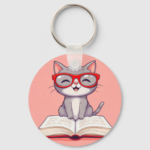 Porte-clés Joli chat en caricature portant des lunettes
