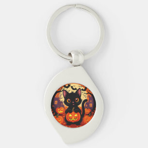 Porte-clés Joli chat noir avec des citrouilles d'Halloween
