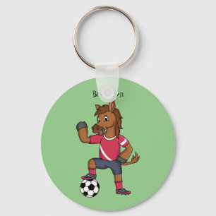 Porte-clés Joli cheval drôle jouant dessin de football