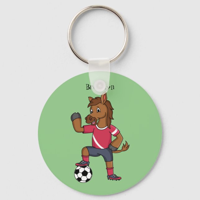 Porte-clés Joli cheval drôle jouant dessin de football (Recto)