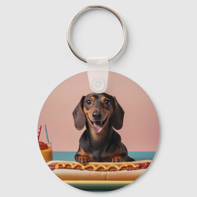 Porte-clés Joli Dachshund Avec Chien Chaud (Recto)