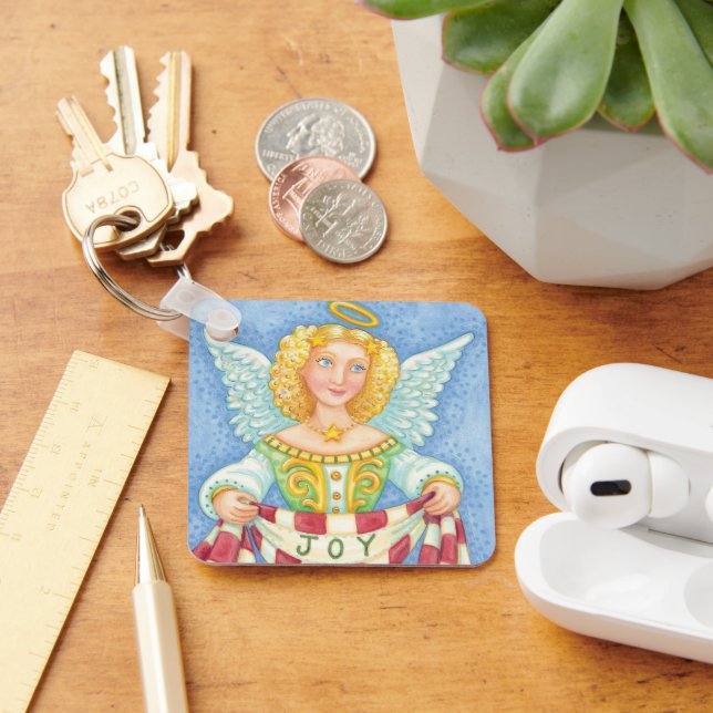 Porte-clés Joli dessin de Noël Angel Halo avec bannière Joie (Bureau)