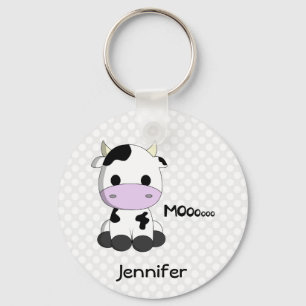 Porte-clés Joli dessin de vache kawaii bébé avec nom enfants