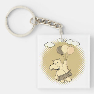 Porte-clés Joli Dessin Hippo Volant Avec Ballons