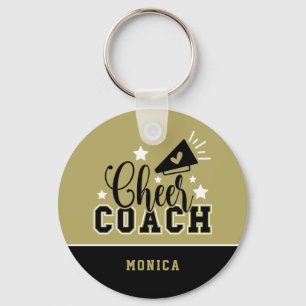 Porte-clés Joli entraîneur Cheer personnalisé Or et noir